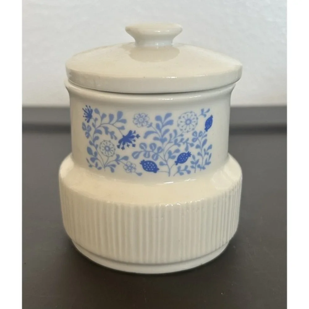 Vintage MCM Electric Kettle Creamer Pitcher Sugar Dish Mug Cup Blue Floral Japan